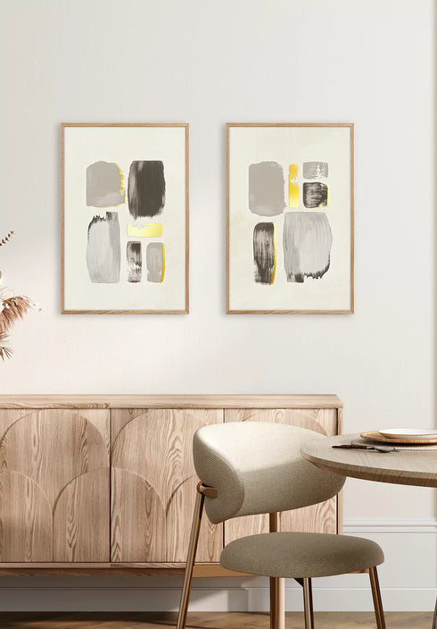 Creme Brush Strokes Real Gold Set mit 2 Postern 50 x 70 cm
